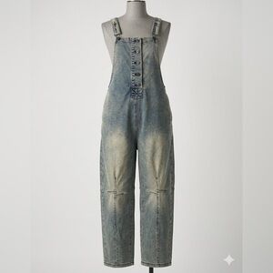 Vintage Denim Button-Front Overalls